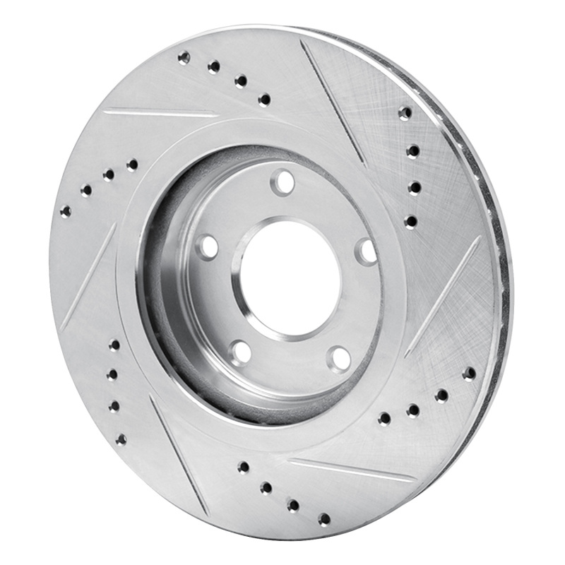 Nissan X-Trail Brake Rotor (1) - Front Left - R1 Concepts - Drilled & Slotted - Silver - `07-`15
